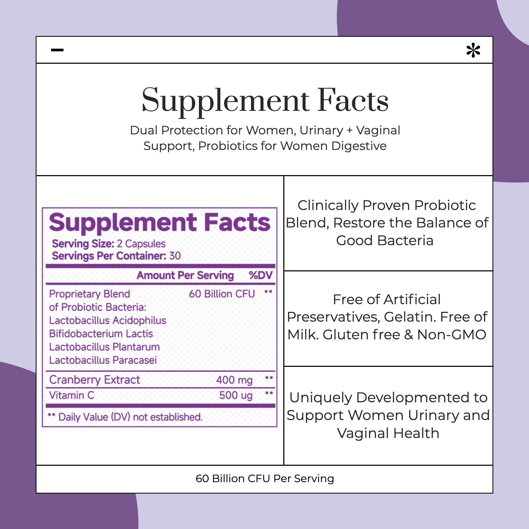 Vaginal Probiotics Women Ph Balance Pills Female Gut Health Prebiotics 60 Billion CFU Capsules Digestive Urinary Tract Support SELFLOVECLUB